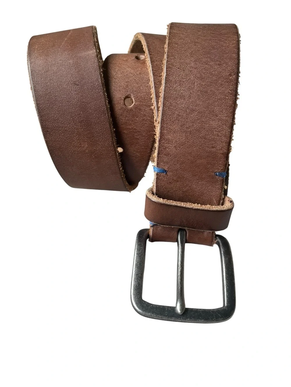 Vintage GAP Brown Genuine Leather Wide Belt  Mens Sz 32 Rugged Silver Buckle USA